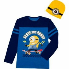 Despicable Me Minion T-shirt Child Size 4 5 6 7 8 10 12 14 16 New Beanie Hat set