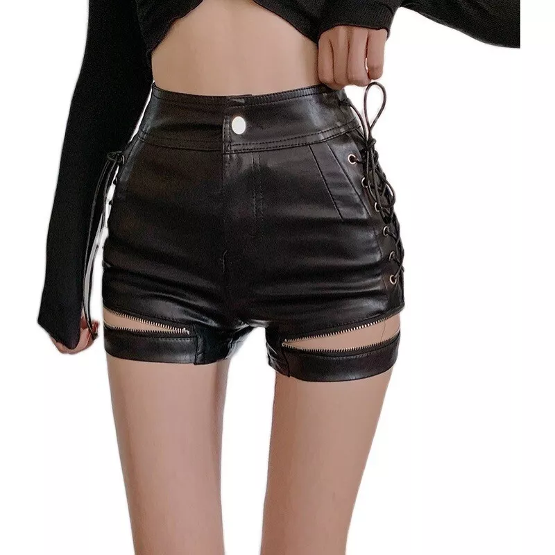 Leather shorts lace up cheap