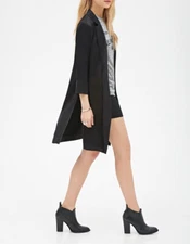 NEW Women's Satin Black Long Blazer Open Front Longline Forever 21 S Small