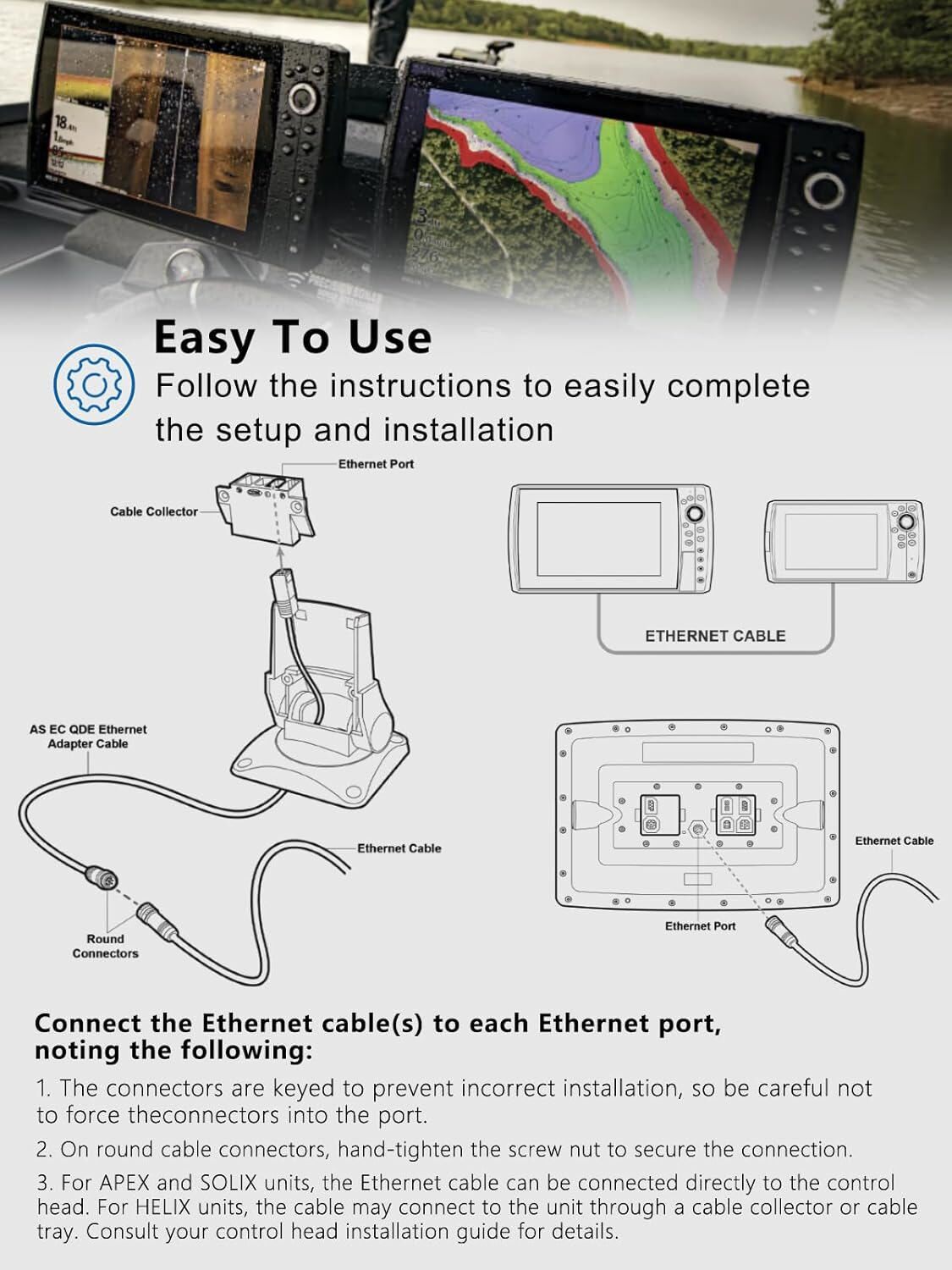 Humminbird Ethernet Cable VHBW 10FT - Compatible With Helix, Apex, Solix & Onix Fish Finders Humminbird Helix 7