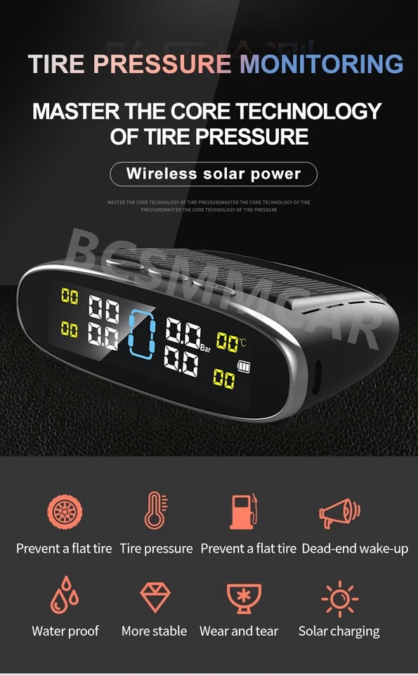 Wireless Solar TPMS LCD Car Tire Pressure Monitoring System W/4 Internal Sensors - Image 4 of 4
