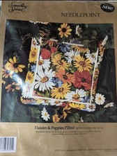 Candamar Something Special NEW Needlepoint DAISIES  POPPIES Pillow Vtg 30795