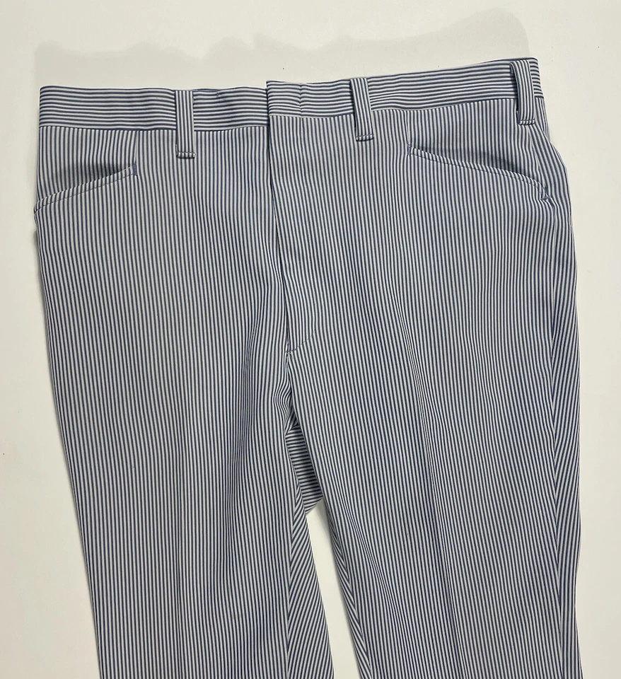 Pantalones de punto doble vintage Haggar para hombre talla 38 azul blanco a rayas Foto 3 de 4