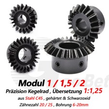 Zahnrad Kegelrad Stahl C45 Modul 1 1,5 2 &Uuml;bersetzung 1:1,25 20 Z&auml;hne 25 Z&auml;hne
