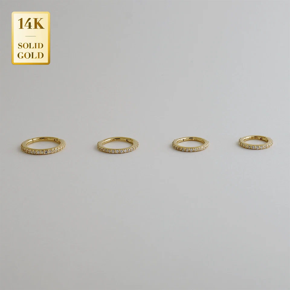 14K REAL Solid Gold Cubic Zirconia Body Hoop Ring Nose Cartilage Earring Minimal - Image 4 of 4