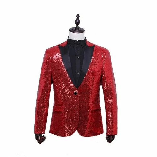 Mens Glitter Sequins Fashion Dress Blazer Suit Shiny Jacket Tuxedo Wedding Dance - Picture 14 of 21