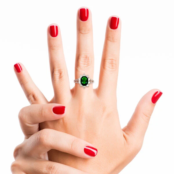 Sfarzoso Anello Brillante con Smeraldo in Argento 925 Rodiato Oro Bianco - Immagine 3 di 4