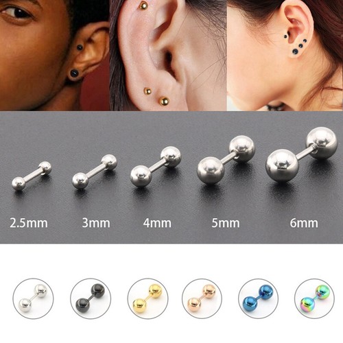 Boucles d'oreilles en acier chirurgical clou vis ronde bébé hommes doubles boules clous - Photo 1 sur 11