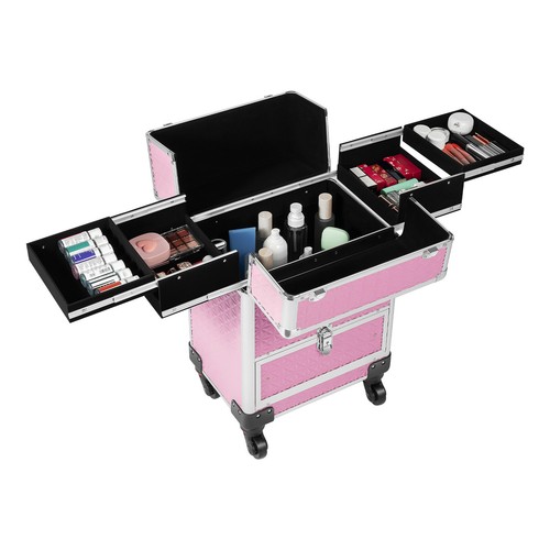 Salon Hard Train Rolling Makeup Stand Cosmetic Case Aluminium Trolley Train Case - Picture 10 of 18