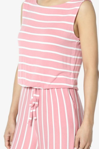 TheMogan Summer Stripe Sleeveless Elastic Waist Lounge Wide Leg Jumpsuit - Picture 31 of 61