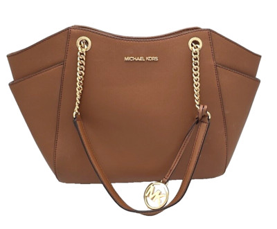 Michael Kors Jet Set East West Logo Charm Saffiano Leather Tote Bag Gold Hardwar