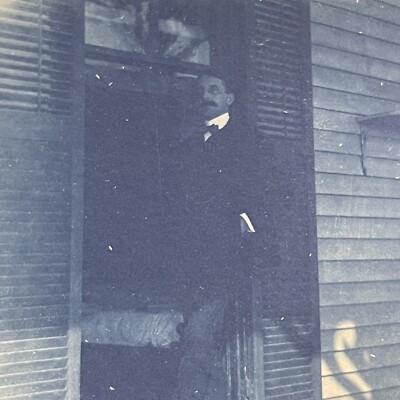 Handsome Dapper Man Standing In Doorway Blue Tint Snapshot Vintage Photo