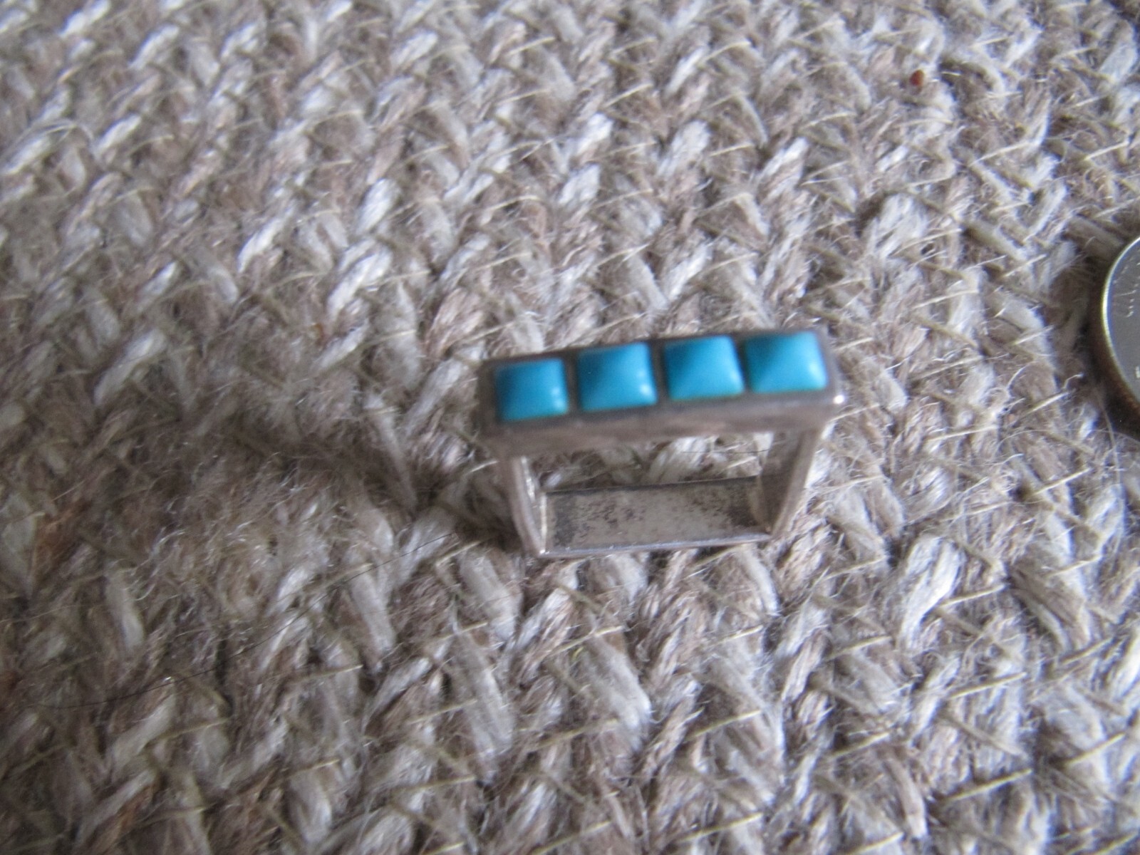 Unique Squared Turquoise Inlay Ring - image 1
