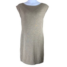 Bandolera Medium Sweater Dress Sleeveless Knit Beige Short Knee Length Slim Fit