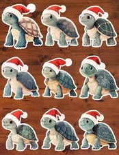 Christmas Turtle Vinyl Die Cut Stickers Set Scrapbooking Laptop Waterbottle 