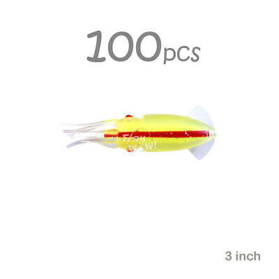 100pcs 3'' Octopus Lures Yellow Red Mold Rock ling Cod Craft 3D Bulb Squid AAA