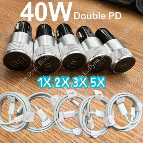 40W Fast Car Charger USB-C Type C Cable Lot For iPhone 15 Pro Max iPad Samsung - Picture 1 of 16