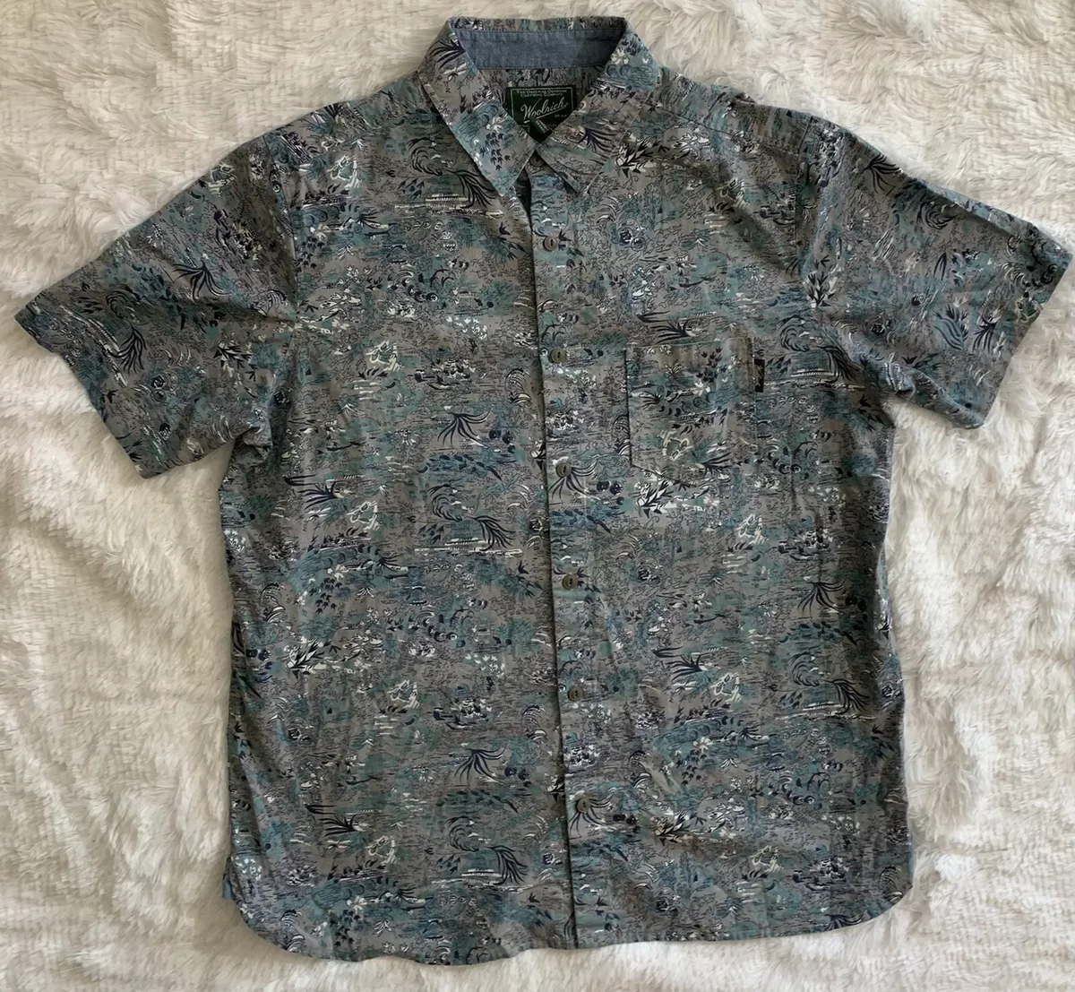 VTG EUC Woolrich Mens Sz Large All Over Print Button Down Shirt