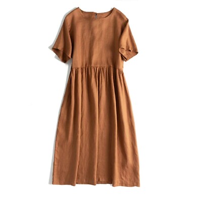 brown linen dress short Dark Brown Linen Button Front Dress - Mini Dresses