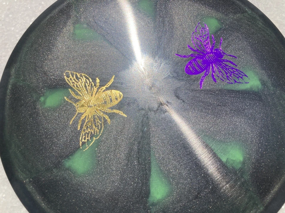 ESP Wasp Tooled Buzzz SS-Swirly Black w Green, Gold & Purple Foil Small Bees - Image 4 of 4