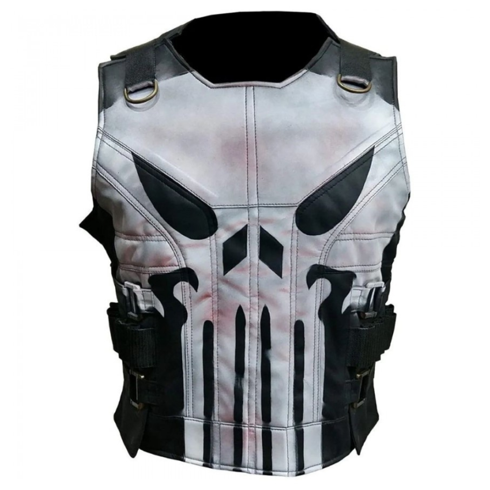 Men's Punisher Season 2 Skull Frank Castle Motorcycle Real Leather Vest Costume