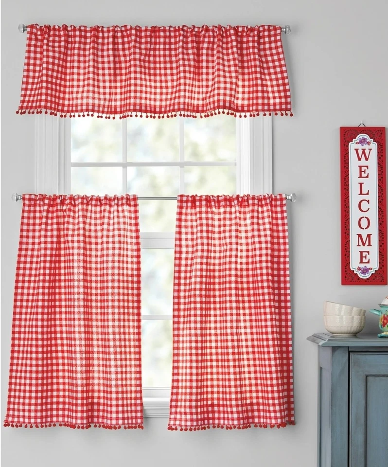 NUEVO Juego de 3 piezas de cortina de ventana The Pioneer Woman GINGHAM-(2 niveles + 1 cenefa  Foto 4 de 4