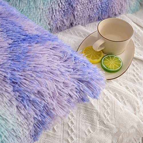 Home Decor Luxury Series Plush Shaggy Pillow 17.7" x 17.7" (Pack of 2) Purple - Picture 6 of 7
