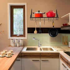 Aquaterior Wall Mount Cookware Rack with 10 Hooks Pan Pot Organizer Kitchen