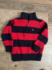 Polo ralph lauren toddler Sz 2T Sweater Knit Navy Blue Red Striped 1/4 Zip