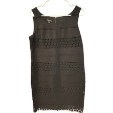 Talbots Black Linen Cotton Crochet Lace Trim Sleeveless Shift Dress Womens 8