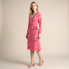 Eliza J Surplice 3/4 Sleeve Midi Wrap Dress 4 Bold Pink Wedding Guest Resortwear