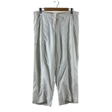 Eileen Fisher White Organic Linen Wide Leg Drawstring Pants Small Pockets