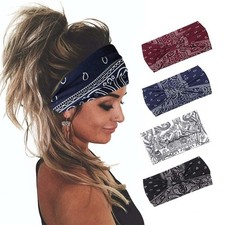 Yean Boho Wide Headbands Black Stretch Hair Bands Elastic 8.85 Inch,