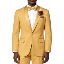 VINCI Men's Light Gold Stretch Slim Fit Shawl Tuxedo w/ Flex Waist - NEW