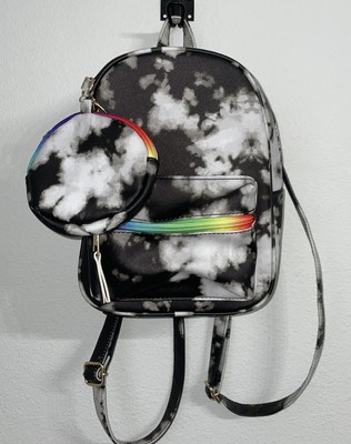 Under One Sky Mini Backpack Purse Black /White Rainbow With Coin Purse