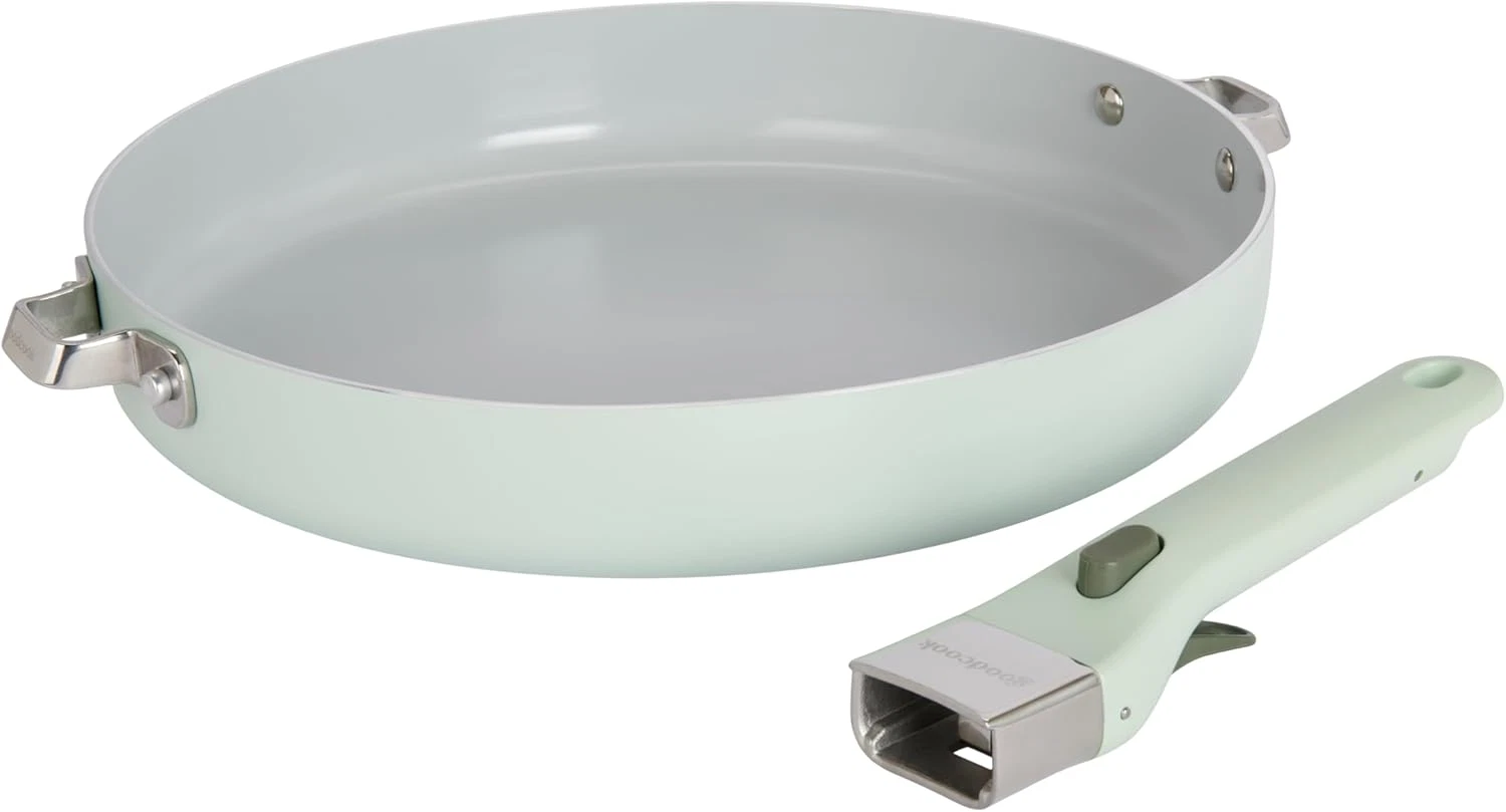 Sage Green 12-Inch Nonstick Ceramic Frying Pan with Removable Handle
