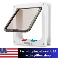 4-Way Locking Pet Flap Door - Secure Cat Dog Gate for Interior Exterior Doors