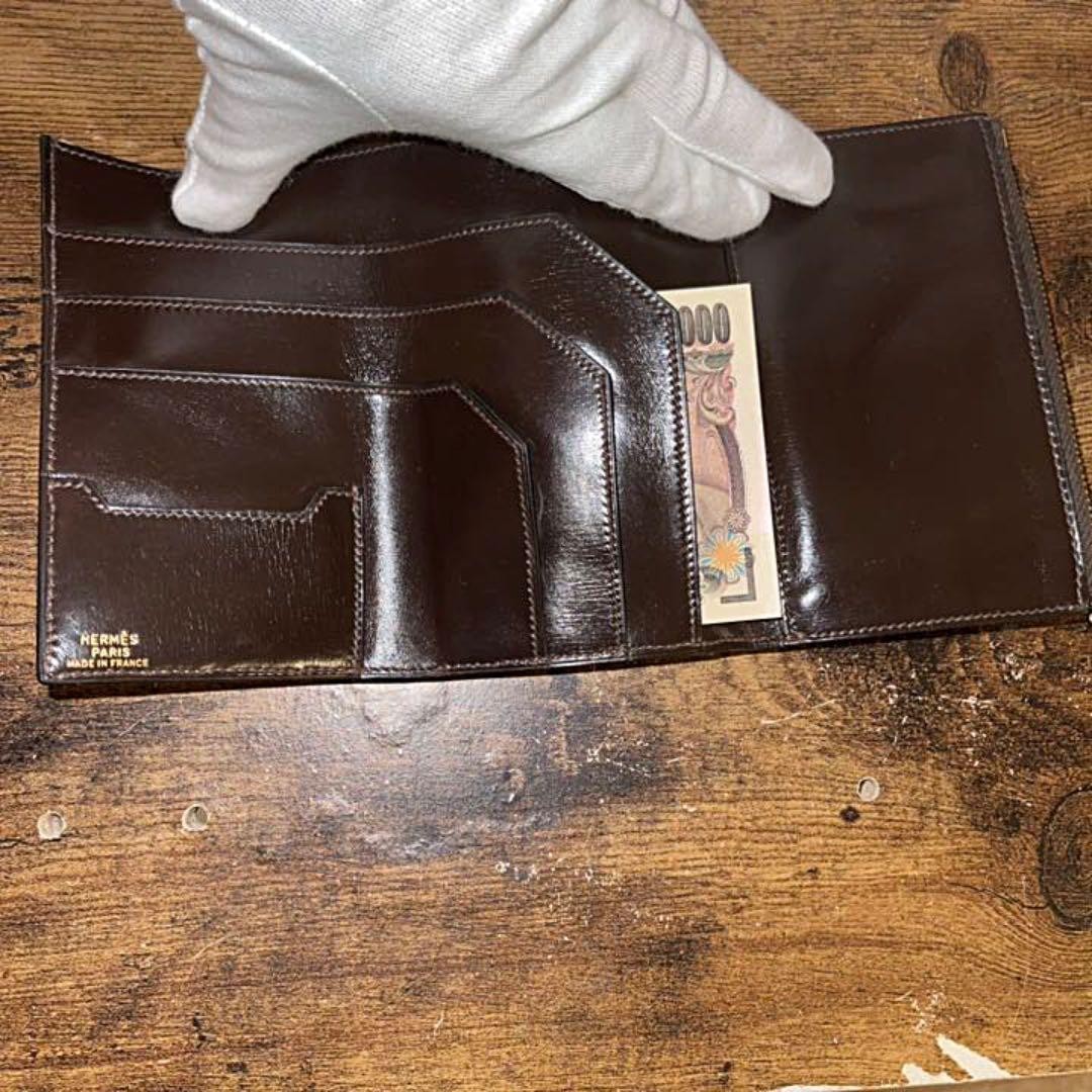 Hermes Vintage Jura Box Calf Wallet Dark Brown Leather Long Compact image 10
