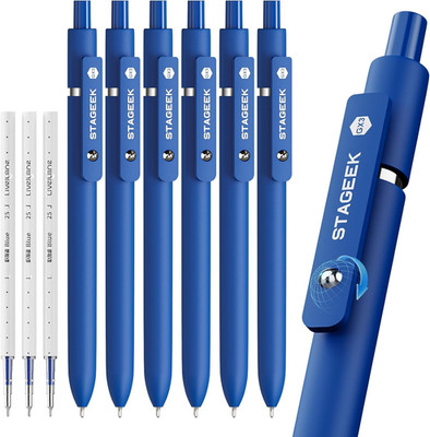 STAGEEK Blue Gel Pens GX3, 6Pcs Quick Dry Blue Ink Pens with 3 Extra Refills,...