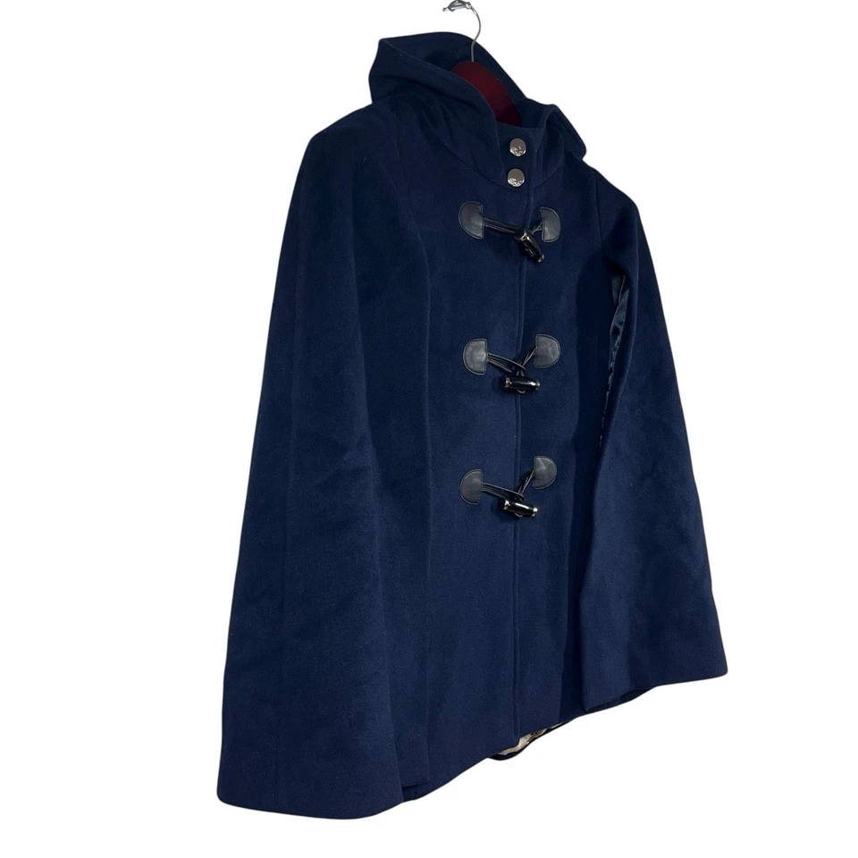 Eliza J с капюшоном плащ пальто женщин S темно-синий шерстяная смесь переключения кнопки викторианской - Изображение 4 из 4