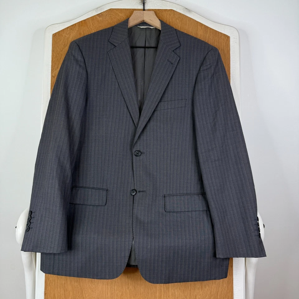 Traje Jhane Barnes Para Hombre 42L Gris Rayas 2 Botones Super 140s Lana Lona 36x30 Foto 2 de 4