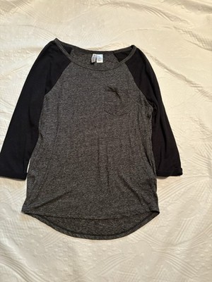 H&M Gray Black Baseball Tee Top XS