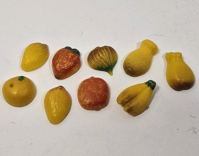 9 Vintage Refrigerator Magnets Miniature Food Fruits Vegetables Pineapple onion