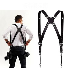 Leather Dual Shoulder Neck Camera Strap Sling Belt For 2 Digital SLR DSLR Camera