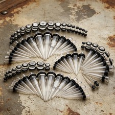 36PC Acrylic Taper Kit Plug 14G-00G Double O-Rings Ear Gauges Stretching Jewelry