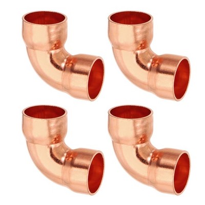 4 Stück Kupferbogen 90° für Rohr, 15mm x 1,5mm stark, zum Löten
