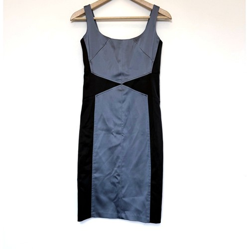 DAVID MEISTER black gray satin sleeveless short lined cocktail formal dress sz 2