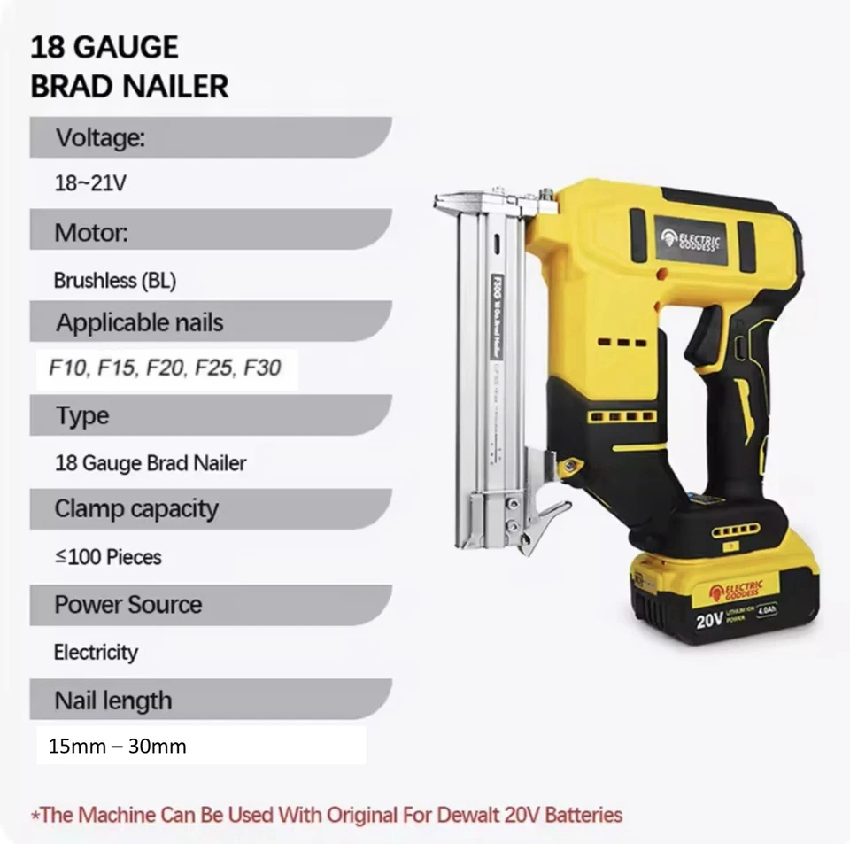 Electric Goddess Cordless Nail Gun Brad Nailer for use with Dewalt 18v Battery - Image 2 of 4