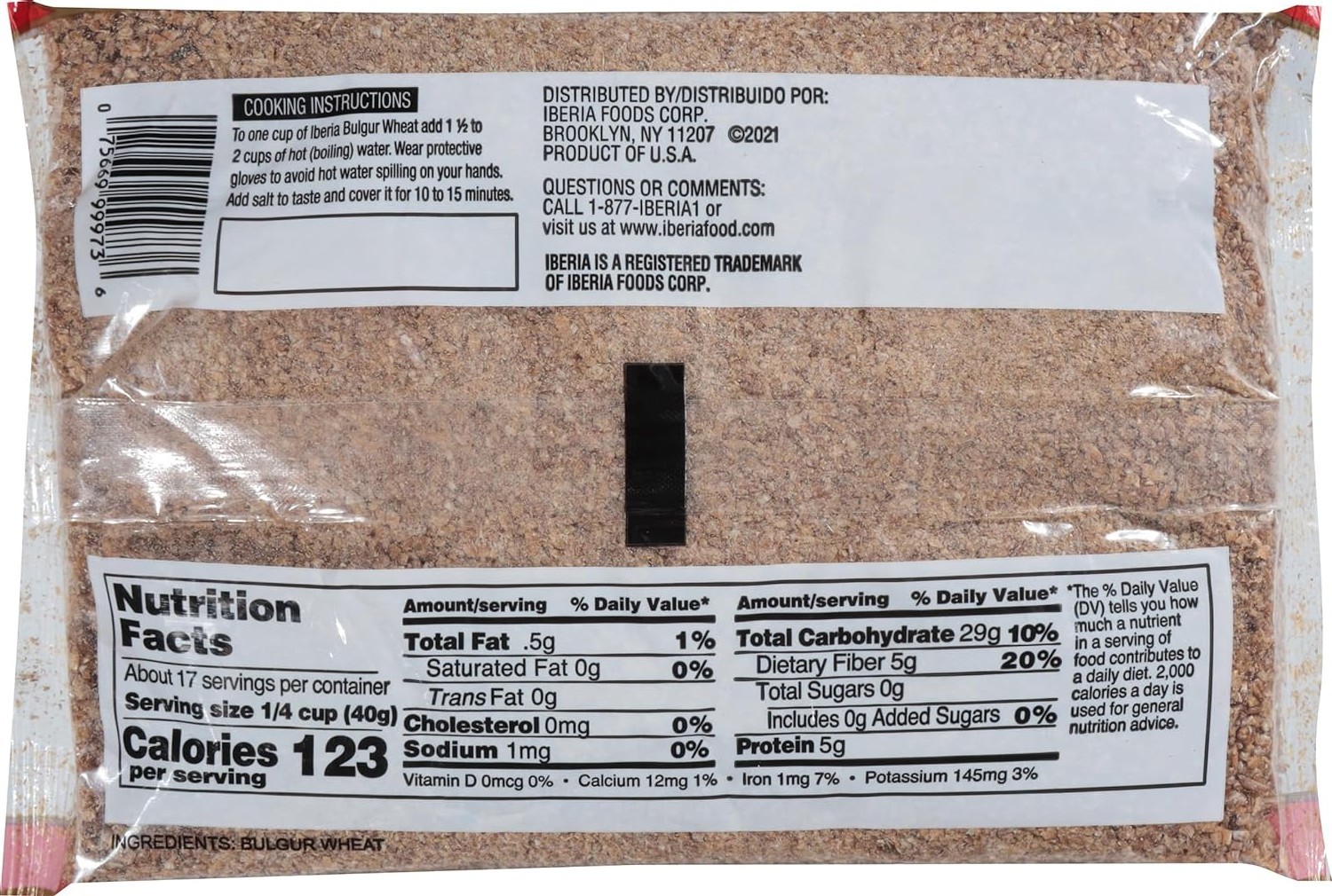 7 Pack Iberia Bulgur Wheat Size 24 oz Bags -Whole Grain Cracked Wheat High Fiber