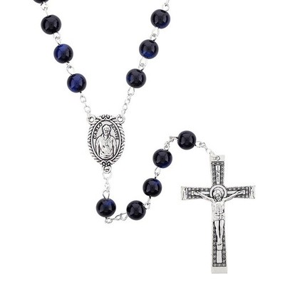 Saint Carlo Acutis Blue Imitation Agate Rosary, 22'' Length